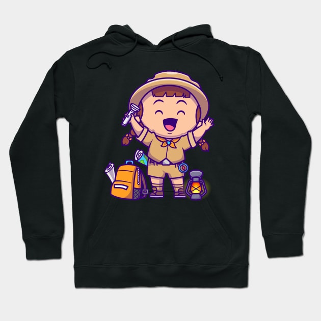 Cute Traveller Girl Cartoon Hoodie by Catalyst Labs